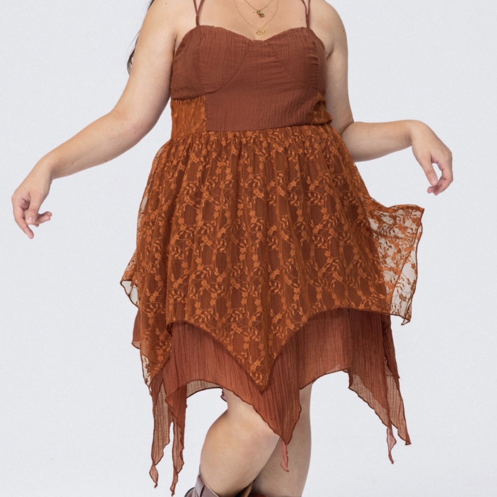 Cider Plus Brown Lace Dress